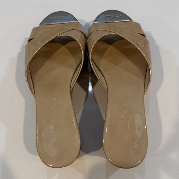 Jimmy Choo Prima Nude Patent Leather Cork Wedge Slide Sandals. Size 37 1/2 - Picture 2 of 15
